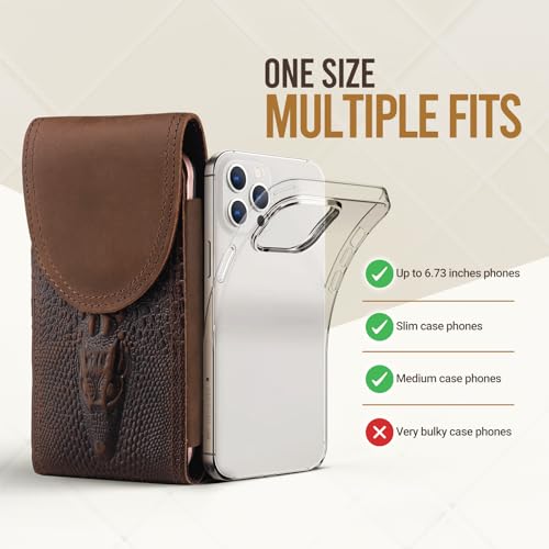 Leather Phone Holster Fit for iPhone 17 Pro Max 16 Pro Max 15 Pro Max 14 Pro Max 13 Pro Max Samsung Galaxy S25 Ultra S24 Ultra Note9 Holster Belt Clip Pouch Case Cell Phone Holder (RetroBrown) - color: Retro Brown