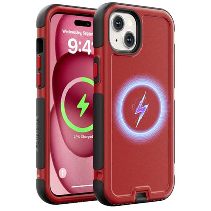 Follaroma Magnetic for iPhone 15 Case, Heavy Duty Phone Cases, Red, 6.1" | Compatible with MagSafe, Heavy Duty Shockproof,Military-Grade Anti-Drop Protective,Dual Layer Magnetic Protection Phone Cover - color: Red, size: iPhone 15 6.1''