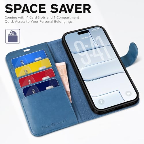 TUCCH Wallet Case for iPhone Air (6.5") 2025, Flip Stand, Light Blue | RFID Blocking, 4 Card Holders, Kickstand, PU Leather, Shockproof TPU Shell, Magnetic Closure, Protective Folio Cover - color: Light Blue