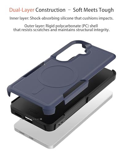 Heavy Duty Magnetic Case for Samsung Galaxy S24 FE, Military Grade Dual Layer Shockproof, Compatible with MagSafe, Matte Finish Protection Cover - color: Blue, size: Galaxy S24 FE 6.7 Inch
