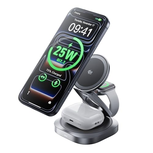 REWONDER 3-in-1 Qi2.2 25W Fast Wireless Charging Station for iPhone - color: Black