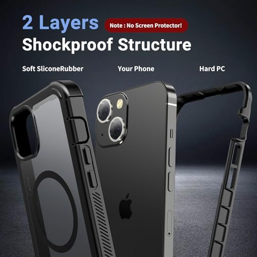 jaroco Magnetic for iPhone 13 Case Heavy Duty Protection Black | Compatible with MagSafe,Military Grade Drop Protection,Translucent Matte,Non-Slip,Shockproof 2-Layer Durable Bumper Case - color: Black, size: iPhone 13