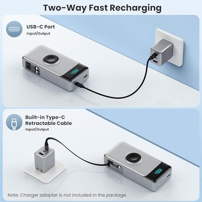 5-in-1 Portable Charger for iPhone,40800mAh Power Bank Built-in Retractable Cable and iWatch Charger,25W PD QC4.0 Fast Charging Battery Pack,Travel Essential Phone Charger for iPhone 17/16/15,Android - color: Black Sliver
