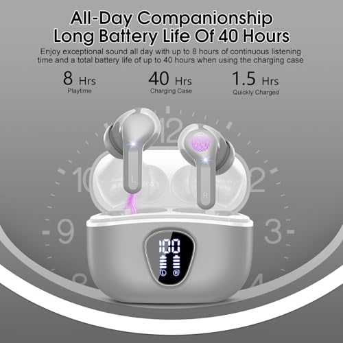 Wireless Earbuds, Bluetooth 5.4 Headphones HiFi Stereo, Bluetooth Earbuds - color: Grey