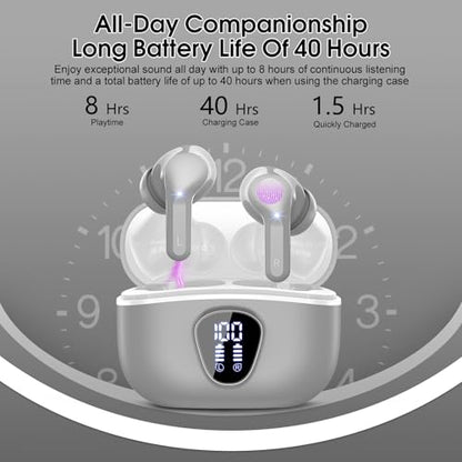 Wireless Earbuds, Bluetooth 5.4 Headphones HiFi Stereo, Bluetooth Earbuds - color: Grey