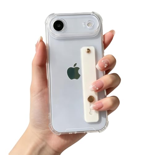 Compatible for iPhone Air Case with Strap Holder Stand - Crystal Clear | Wristband Kickstand, Clear Soft TPU, Adjustable Finger Hand Grip Loop, Shockproof Bumper Rugged Cover - color: Crystal Clear, size: iPhone Air 6.5”
