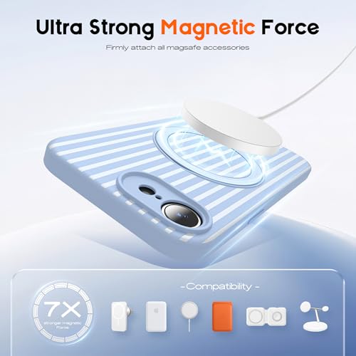 SKYLMW Striped Case for iPhone 16E with Stand,6.1" Blue/White | Aesthetic Striped,Magnetic Stand,Compatible with Mag-Safe,Silicone 16E Phone Case - color: Blue/White, size: Iphone 16 E