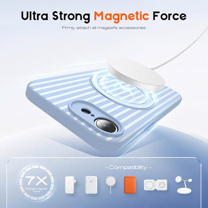SKYLMW Striped Case for iPhone 17E with Stand,6.1" Blue/White | Aesthetic Striped,Magnetic Stand,Compatible with Mag-Safe,Silicone 17E Phone Case - color: Blue/White, size: Iphone 17 E