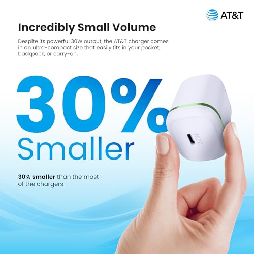 AT&T 30W USB C Travel Wall Charger PPS PD Foldable 4ft USB IF Cable White - color: 30W White USB-C