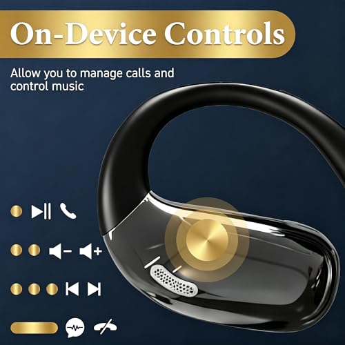 Open Ear Headphones, Wireless Headphones with Smart Digital Display & Mic - color: Black