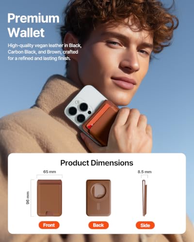 Sinjimoru Magnetic Wallet Stand for MagSafe, 3-Card Holder, Brown - color: Brown