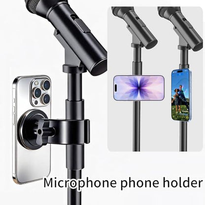 Magnetic Phone Holder Clamp Mount –Strong Magnet Mount for Gym, Microphone Stand, Treadmill, Stroller, Spin Bike, Golf cart, Handlebar,Dia 0.4-2" Rod, compatible with iPhone 16 15 14 13 12 series