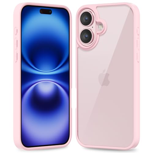 oakxco Thin Slim Clear case for iPhone 16, Transparent Hybrid Hard Shell Plastic & Soft Silicone Rubber Bumper, Non-Yellow Acrylic Protective Lightweight Cover for Women, Light Pink - color: Light Pink, size: 16