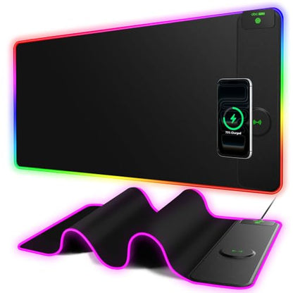 XXL RGB Gaming Mouse Pad with 15W Magnetic Wireless Charger - color: RGB-Magnetic Right Charger-31.5"x15.8"