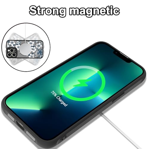 Magnetic for iPhone 13 Pro Max Case,White Flower | [Compatible with MagSafe] Cute Fashion Translucent Matte Hard Back Shockproof Anti-Scratch Phone Case,Ink Flower - color: Ink Flower, size: iPhone 13 Pro Max
