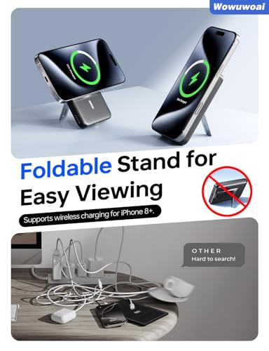 for Magsafe Portable Charger, 10000mAh Wireless USB-C Power Bank with Stand - color: Black