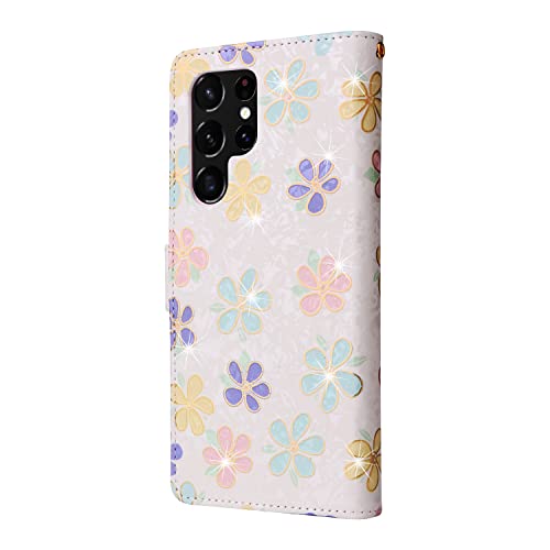 UEEBAI Wallet Case for Samsung Galaxy S22 Ultra 5G, PU Leather Case Kickstand RFID Blocking Flip Case Card Slots Wrist Strap Relief Engraved Pattern Magnetic Closure Flower Folio Case, White Daisy - color: White Daisy, size: Samsung Galaxy S22 Ultra 5G