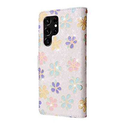 UEEBAI Wallet Case for Samsung Galaxy S22 Ultra 5G, PU Leather Case Kickstand RFID Blocking Flip Case Card Slots Wrist Strap Relief Engraved Pattern Magnetic Closure Flower Folio Case, White Daisy - color: White Daisy, size: Samsung Galaxy S22 Ultra 5G