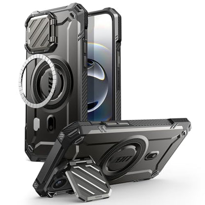 SUPCASE for iPhone 17e/16e Case with Camera Cover Stand, Black | Compatible with MagSafe, Built-in Kickstand, Military-Grade Protection, Magnetic Phone Case for iPhone 15/14/13, UBMag XT - color: Black