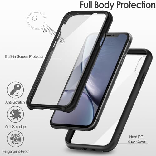 JETech Case for iPhone XR, 360° Protection, Black | Built-in Screen Protector Anti-Scratch, 360 Degree Full Body Rugged