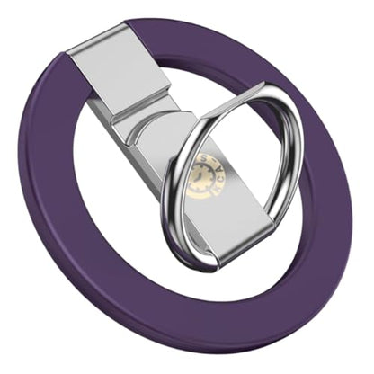 Purple Phone Ring Holder Case Compatible Magnetic Grip Rotation iPhone 17 16 15 14 13 12 11 Samsung Galaxy S24 Anti-Drop Kickstand Adjustable Finger Loop Wireless Charging Foldable Lightweight - color: Purple Metal Holder
