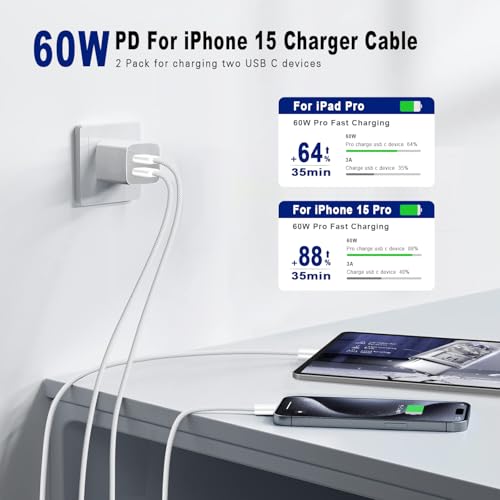 orseoose USB C to USB C Cable 6ft 2Pack 60w(3A) Fast Charging Braided Cord - size: 2pack-6ft