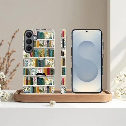 Compatible with Samsung Galaxy S26 Plus Case,Glossy Case All-Round Protection Shockproof Anti-Scratches TPU Cover,Cases for Man Woman-Book Shelf Flower Plants Cat - color: Book Shelf Flower Plants Cat, size: Galaxy S26 Plus
