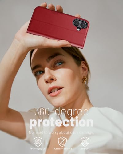 OCASE for iPhone 17 Wallet Case, Card Holder, Dark Red | RFID Blocking, Kickstand, Magnetic Closure, PU Leather Flip Folio, Shockproof TPU Shell, Protective Phone Cover (6.3") 2025 - color: Dark Red
