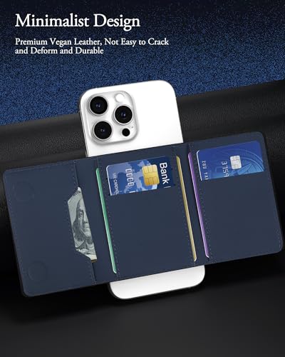 For MagSafe Wallet, 9 Cards Holder Strongest Magnetic Wallet RFID Blocking - color: Navy Blue Trifold MagSafe Wallet