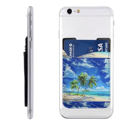 Self Adhesive Phone Case Card Holder Palm Tree On Beach Phone Pocket Sticky Phone Case Wallet Green Leaf Blue Sky Pattern Tropical Phone Wallets Botanical Ocean Coastal Card Holder Wallet - color: Palm Tree