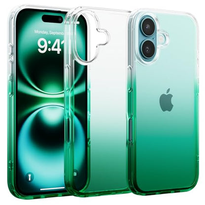 Mobnano for iPhone 16 Case, Protective Shockproof Bumpers [Not Yellowing] Anti-Scratch Transparent Slim Hard PC Back Soft TPU Frame Cover for Men Women - Gradient Green - color: Gradient Green