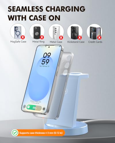 Wireless Charger for Samsung, 3-in-1 Android Charging Station - color: Blue