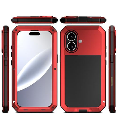 Compatiable with iPhone 17 Case,360 Full Body Protective Cover Heavy Duty Shockproof [Tough Armour] Aluminum Alloy Metal Case with Silicone Built-in Screen Protector - Red - color: Red