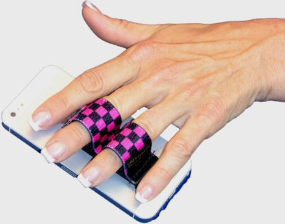 LAZY-HANDS 2-Loop Phone Grip - FITS Most - Black & Pink Checkers - color: Black & Pink Checkers - Fits Most