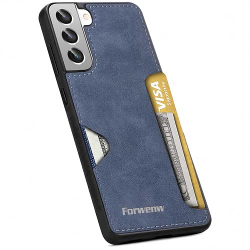 for Samsung Galaxy S21 Case with Card Slot, Leather Back Shockproof Protection Cover, Ultra-Thin Wallet Phone Case, for Samsung S21 5G Card Slot Case with Card Holder (Blue) - color: Blue, size: S21