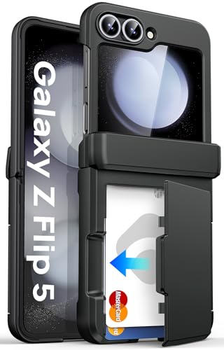 ASAFCASE for Samsung Galaxy Z Flip 5 Wallet Case with Card Holder, Black | Hinge Protection, Outer Screen Protector, Heavy Duty, Shockproof Rugged Cover Phone Case for Samsung Galaxy Z Flip 5 5G 2023 - color: Black, size: Galaxy Z Flip 5
