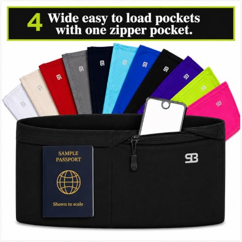 StashBandz Running Belt, Fanny Pack, & Money Belt, 4-Pocket Phone Holder - color: Black, size: Medium
