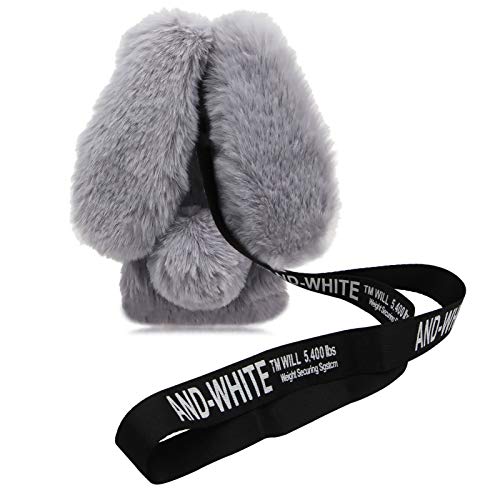 Rabbit Ear Case for Moto G Power 5G 2024, Crossbody Strap Case Fuzzy Fluffy Cute Girls Kids Plush Ball Bunny Fur Soft Bumper Protective Cover, Light Gray - color: Light Gray, size: Moto G Power 5G 2024