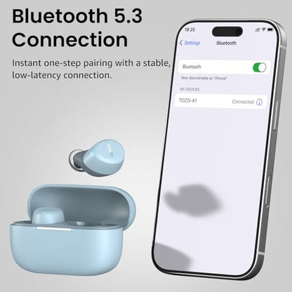 TOZO A1 Wireless Earbuds Bluetooth 5.3 Light Weight in Ear Headphones - color: Blue