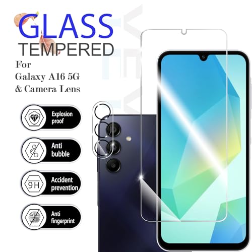 Screen Protector for Samsung Galaxy A16, [2+2 Pack] Tempered Glass for Galaxy A16 5G & Camera Lens Protectors[Ultrasonic Fingerprint Unlock] [Case Friendly] [Bubble-Free] - size: Galaxy A16