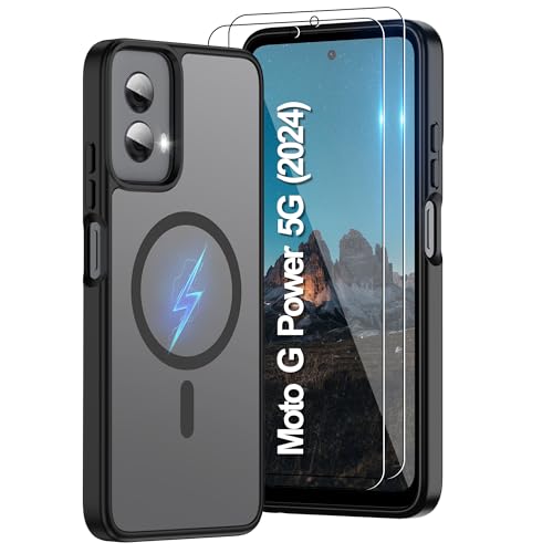 Pilaru Magnetic for Motorola Moto G Power 5G 2024 Case :(12FT Military Grade Drop Protection) Translucent Matte Slim-Shockproof Non Slip Anti-Fingerprint Hard Rugged Protective for GPower 2024 Black - color: Matte black, size: Moto G Power 5G 2024