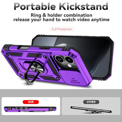 for iPhone 17 Case, with Slide Camera Cover HD Screen Protector [Military Grade 16ft. Drop Tested] Ring Holder Kickstand Protective Phone Case for Apple iPhone 17, Purple - color: Purple w/ Slide Camera 2nd gen. Military Grade