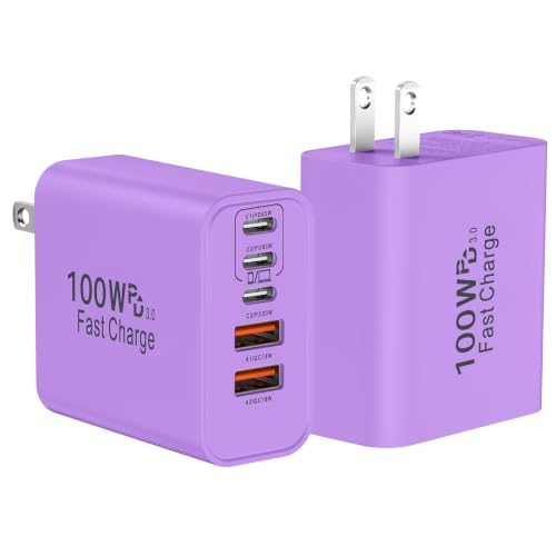 USB C Super Fast Charger Block, 100W USBC Charging Block Wall Plug Adapter - color: Purple