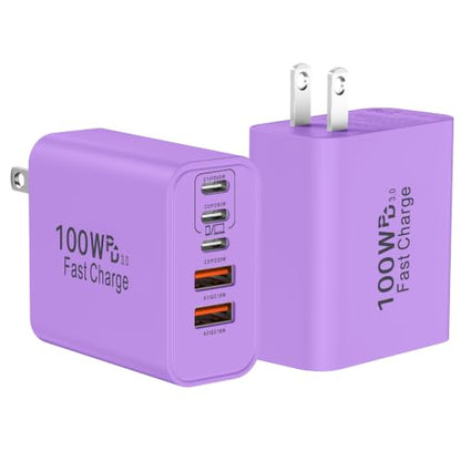 USB C Super Fast Charger Block, 100W USBC Charging Block Wall Plug Adapter - color: Purple