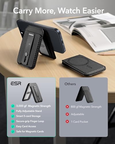 ESR for MagSafe Wallet Stand with Grip, 5 Card Holder, RFID Blocking - color: Black Carbon Fiber
