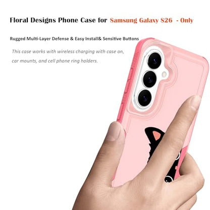 for Samsung Galaxy S26 5G Case: Cute Flowers Floral Design for Girls Women Slim Soft TPU Bumper Shockproof Silicone Cell Phone Cover (Cat Ear) - color: Fun Cat Ear