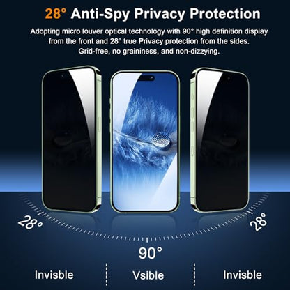 QHOHQ 3 Pack Privacy Screen Protector for iPhone 15 Plus [6.7 Inch] with 3 Pack Camera Lens Protector, Anti Spy Tempered Glass Film, 9H Hardness, HD, Bubble Free, Case Friendly - Black - size: iPhone 15 Plus 6.7 Inch