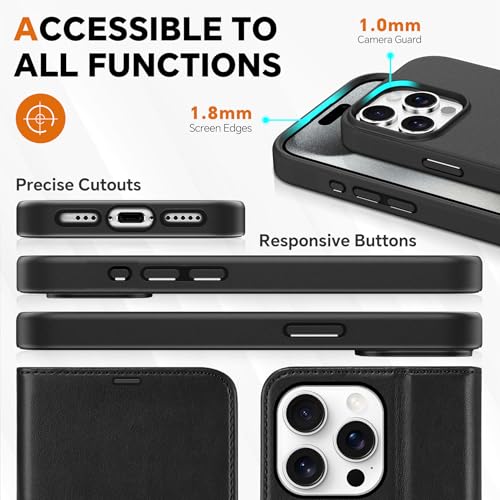 TUCCH 2-in-1 Detachable Wallet Case for iPhone 15 Pro (6.1") 2023, Black | 4 Card Holders, RFID Blocking, Wireless Charging, Kickstand, Shockproof TPU, PU Leather, Magnetic, Folio Cover - color: Black (2-in-1 Detachable)
