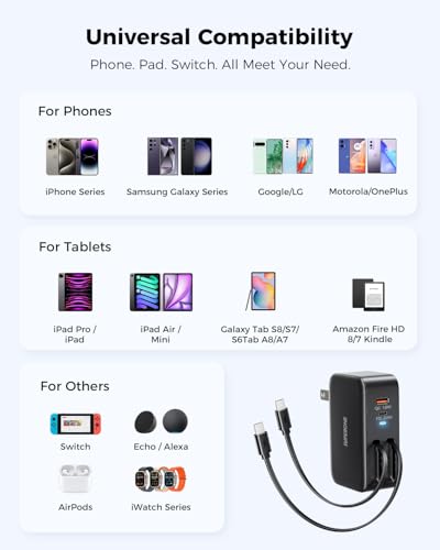 SUPERONE 4 in 1 Retractable iPhone Charger - color: Black