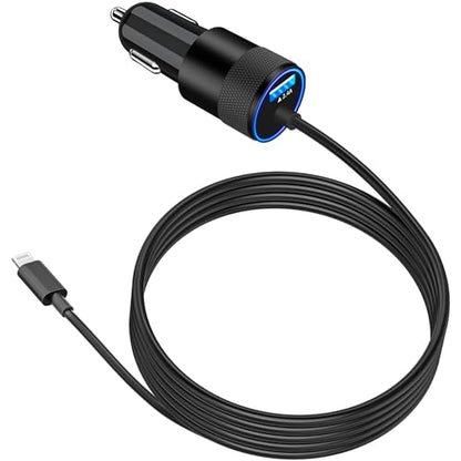 Apple MFi Certified iPhone Car Charger Fast Charging + 6FT Lightning Cable - color: Ceramic Black